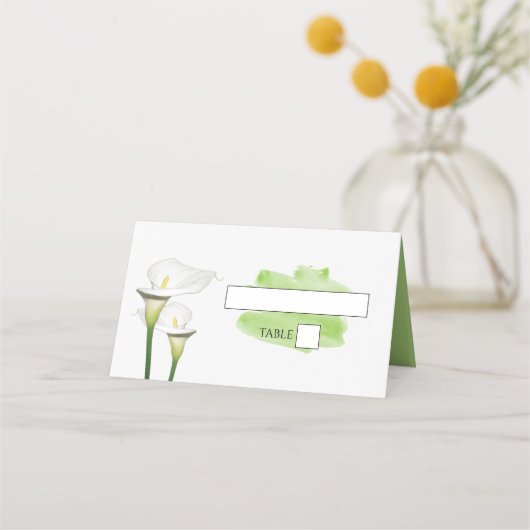 White Calla Lilies Waterverf Wedding Place Card Plaatskaartje (Voorkant)