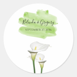 White Calla Lilies Waterverf Wedding Ronde Sticker