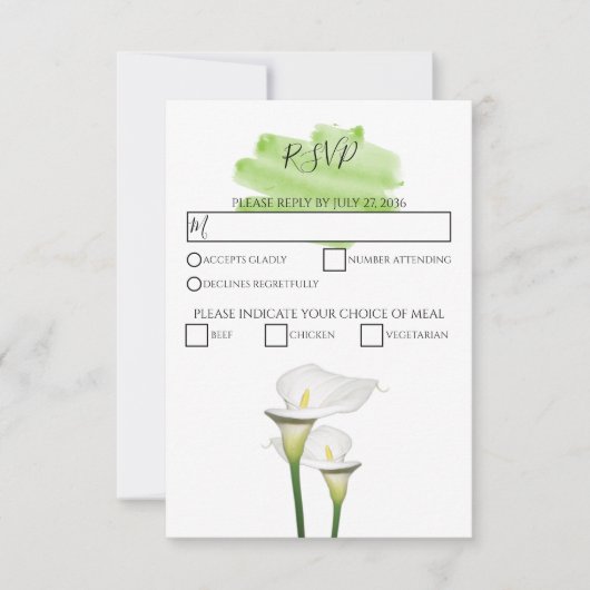White Calla Lilies Waterverf Wedding RSVP-kaarten RSVP Kaartje (Voorkant)