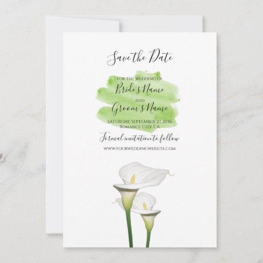White Calla Lilies Waterverf Wedding Save The Date (Voorkant)