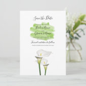 White Calla Lilies Waterverf Wedding Save The Date (Staand voorkant)