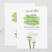 White Calla Lilies Waterverf Wedding Save The Date (Voorkant / Achterkant)