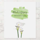 White Calla Lilies Waterverf Wedding Wijn Etiket (Enkel label)