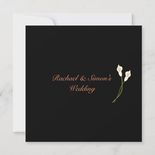 White Calla Lilies Wedding Invitiation - zwart Kaart (Achterkant)