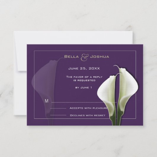 White Calla Lillies RSVP op Paarse (Voorkant)