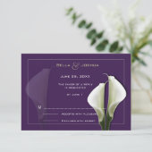 White Calla Lillies RSVP op Paarse (Staand voorkant)