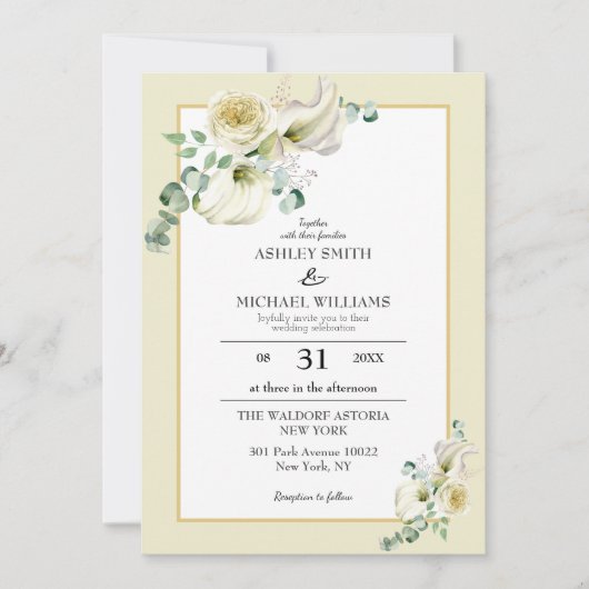 White Calla Lily and Greenery Eucalyptus Wedding Kaart (Voorkant)