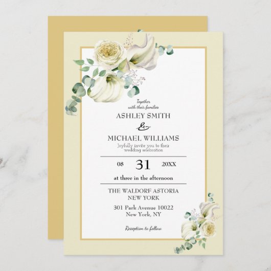 White Calla Lily and Greenery Eucalyptus Wedding Kaart (Voorkant / Achterkant)