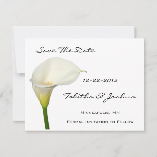 White Calla Lily bewaart de datumkaarten Save The Date (Voorkant)