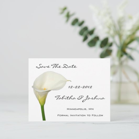 White Calla Lily bewaart de datumkaarten Save The Date (Staand voorkant)