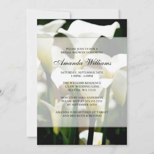 White Calla Lily Bridal Shower Invitations Kaart (Voorkant)