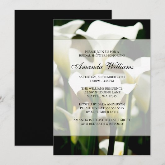 White Calla Lily Bridal Shower Invitations Kaart (Voorkant / Achterkant)