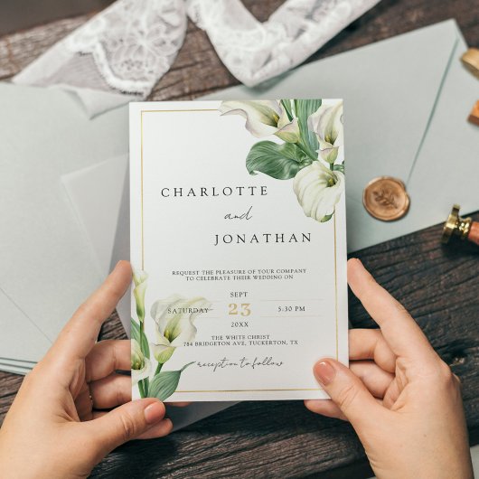 White Calla Lily Elegant Romantic Classic Wedding Kaart