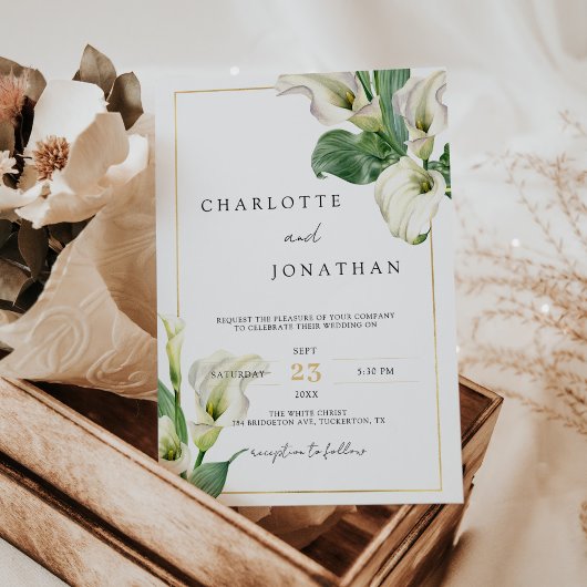White Calla Lily Elegant Romantic Classic Wedding Kaart