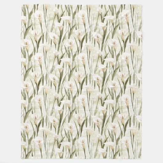 White Calla Lily Floral Fleece Deken (Voorkant)