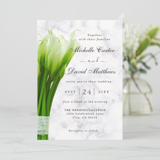 White Calla Lily Florals Wedding Invitation Save The Date (Staand voorkant)