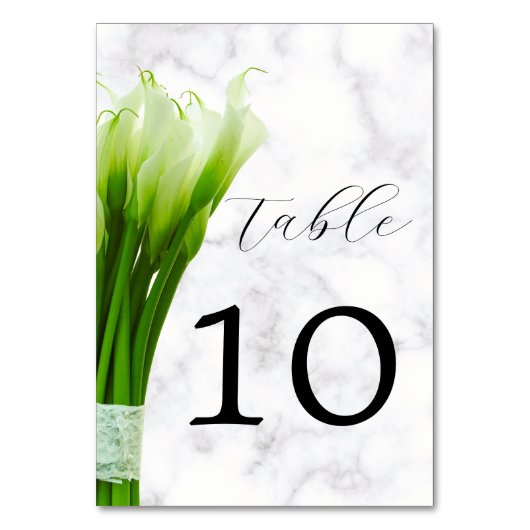 White Calla Lily Florals Wedding Table Number Kaart (Achterkant)