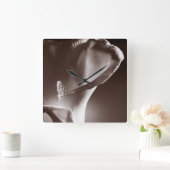 White Calla Lily Flower Black Achtergrond Vierkante Klok (Huis)