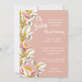 White Calla Lily & Peony Oh Baby Girl Baby shower Kaart