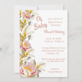 White Calla Lily & Peony Oh Baby Girl Baby shower Kaart