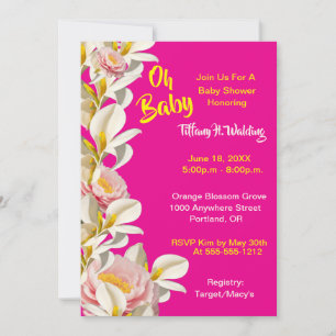White Calla Lily & Peony Oh Baby Girl Baby shower Kaart