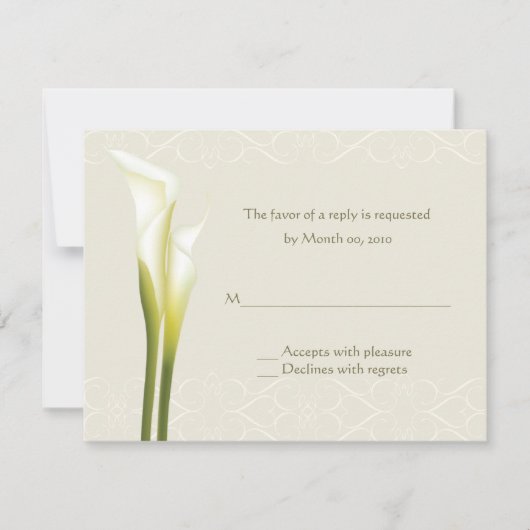White Calla Lily Reply cards RSVP Kaartje (Voorkant)
