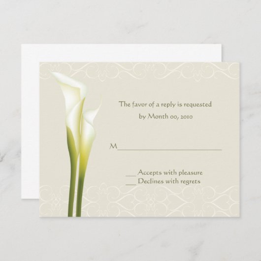 White Calla Lily Reply cards RSVP Kaartje (Voorkant / Achterkant)
