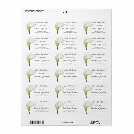 White Calla Lily | Weddenschappen waarop de datuml Etiket (Full Sheet)