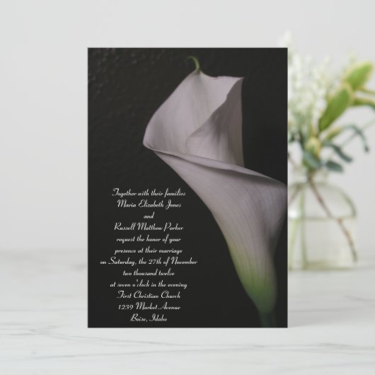 White Calla Lily Wedding Invitations Kaart (Staand voorkant)