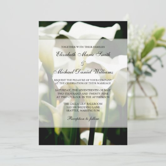 White Calla Lily Wedding Kaart (Staand voorkant)