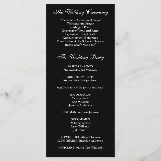 White Calla Lily Wedding Programma Programmakaart (Achterkant)