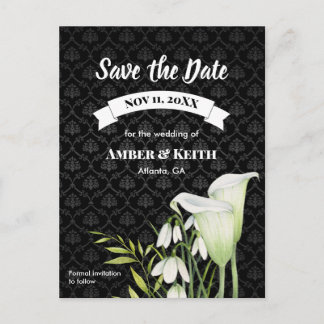 White Calla Snowdrops Weddenschap Save the Date Aankondigingskaart