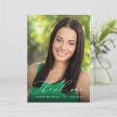 White Calligraphy Afstuderen Dankuwel met foto Bedankkaart (Staand voorkant)