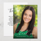 White Calligraphy Afstuderen Dankuwel met foto Bedankkaart (Voorkant / Achterkant)