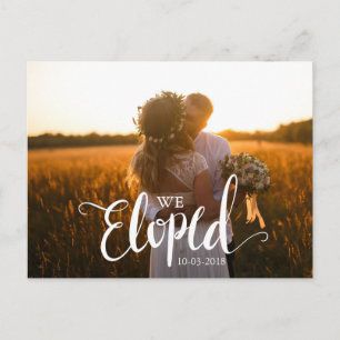 White Calligraphy Elope Marriage Announement Briefkaart