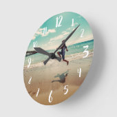 White Calligraphy Numbers Custom Photo Ronde Klok (Hoek)