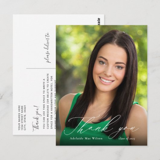 White Calligraphy Photo Afstuderen Hartelijk dank Briefkaart (Voorkant / Achterkant)