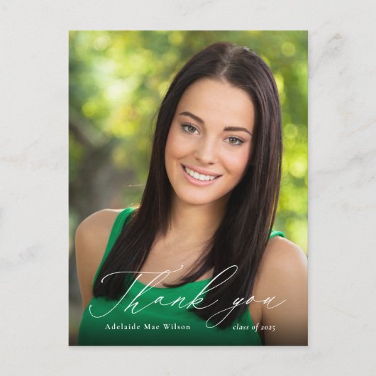 White Calligraphy Photo Afstuderen Hartelijk dank Briefkaart (Voorkant)
