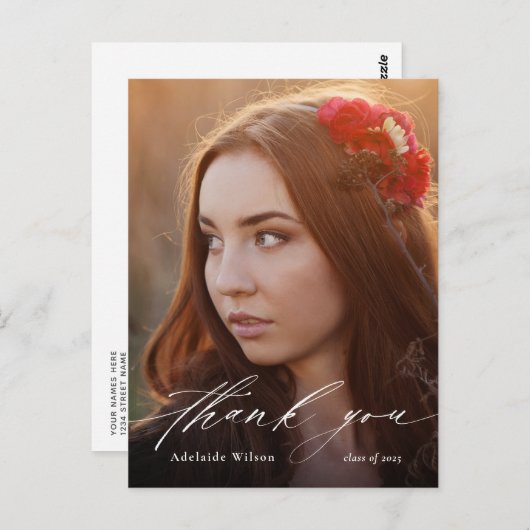 White Calligraphy Photo Afstuderen Hartelijk dank Briefkaart (Voorkant / Achterkant)