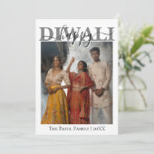 White Calligraphy Photo Happy Diwali Greeting Feestdagenkaart (Staand voorkant)