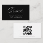 White Calligraphy QR code wedding details card Informatiekaartje (Voorkant / Achterkant)