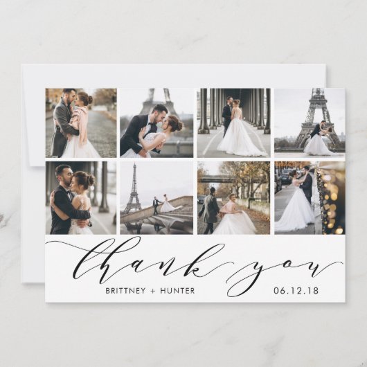 White Calligraphy Script Photo Collage Bedankkaart (Voorkant)