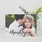 White Calligraphy Script Photo Weddenschap Bedankt (Staand voorkant)