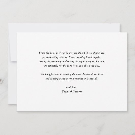 White Calligraphy Script Photo Weddenschap Bedankt (Achterkant)