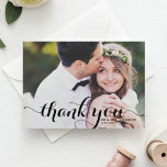 White Calligraphy Script Photo Weddenschap Bedankt<br><div class="desc">Moderne en griezelige foto bedankt je kaart met witte witte,  moderne kalligrafie met driehoeksgeometrische patronen. U kunt de foto,  de teksten,  en het achterpatroon aanpassen. Een versie van het briefkaart is ook beschikbaar.</div>