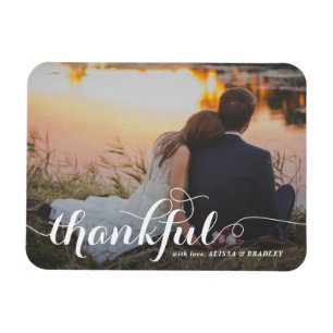 White Calligraphy Script Thankful Photo Wedding Magneet