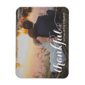 White Calligraphy Script Thankful Photo Wedding Magneet (Verticaal)