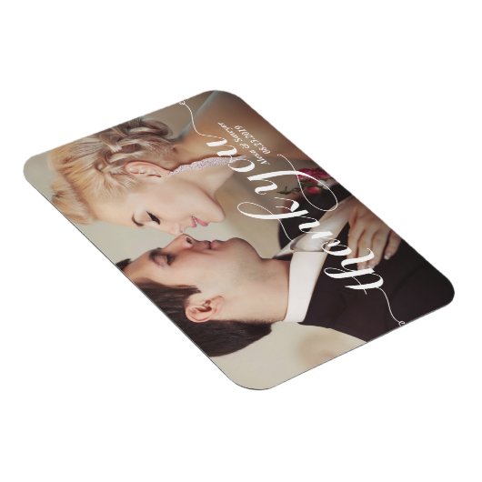 White Calligraphy Script Weddenschap Bedankt Foto Magneet (Rechterzijde)