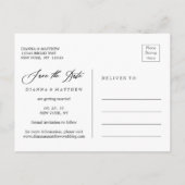 White Calligraphy Wedding Save the Date Photo Aankondigingskaart (Achterkant)