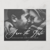 White Calligraphy Wedding Save the Date Photo Aankondigingskaart (Voorkant)
